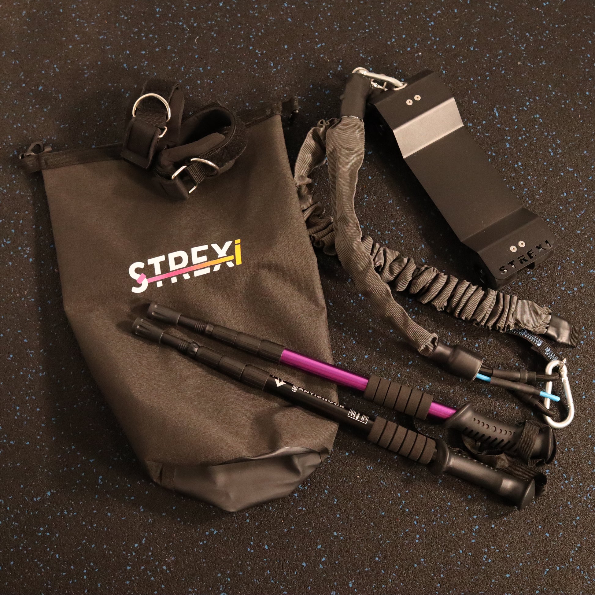 Strexi stretching machine package with grey bands